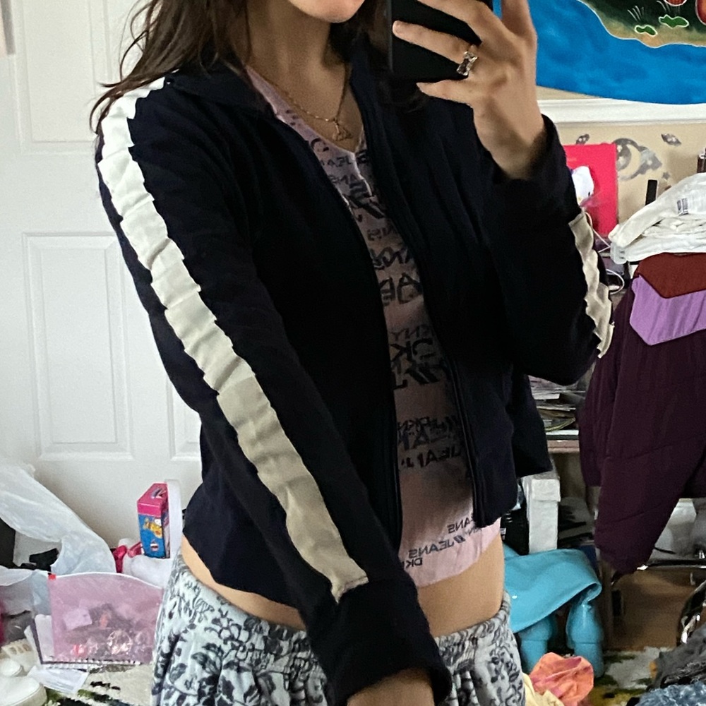 Cropped H&M Navy Track Zip Turtleneck Up Pull over